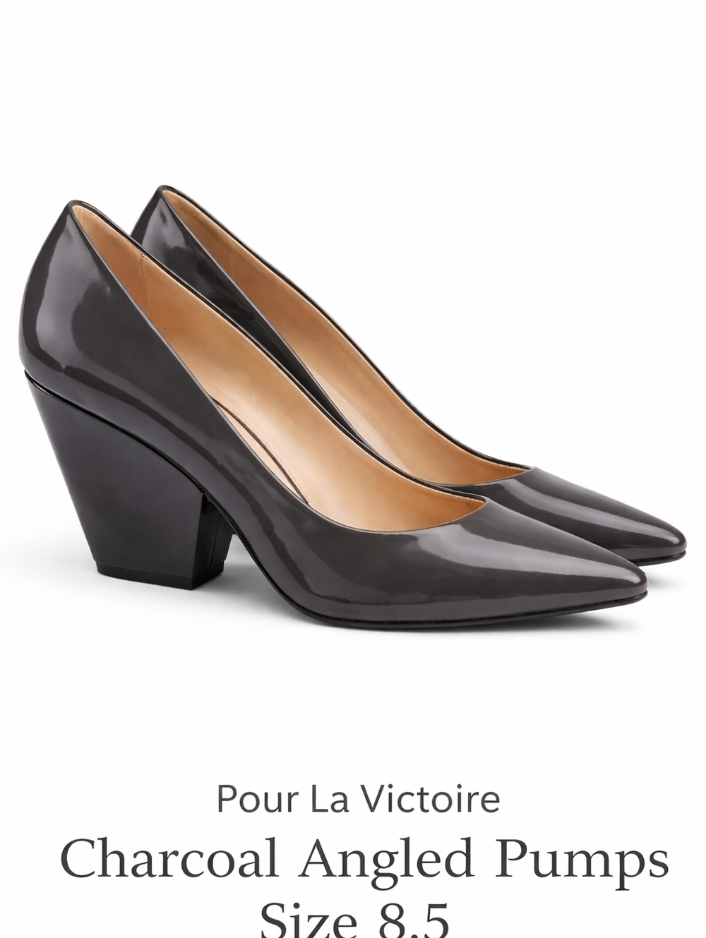 Pour la Victoire charcoal angled heel pumps 8.5